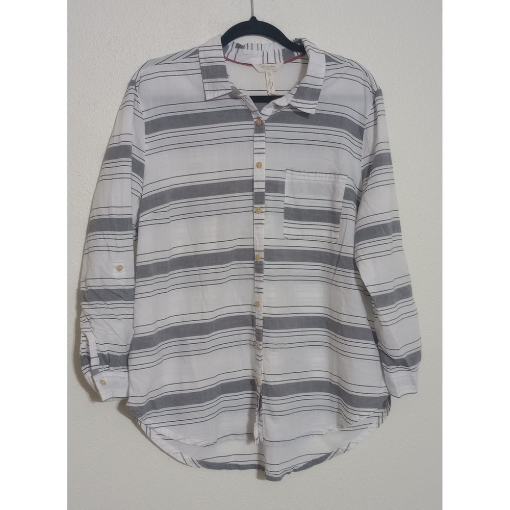 Matilda Jane Joanna Gaines Striped Cotton Button Down Shirt White Grey XL